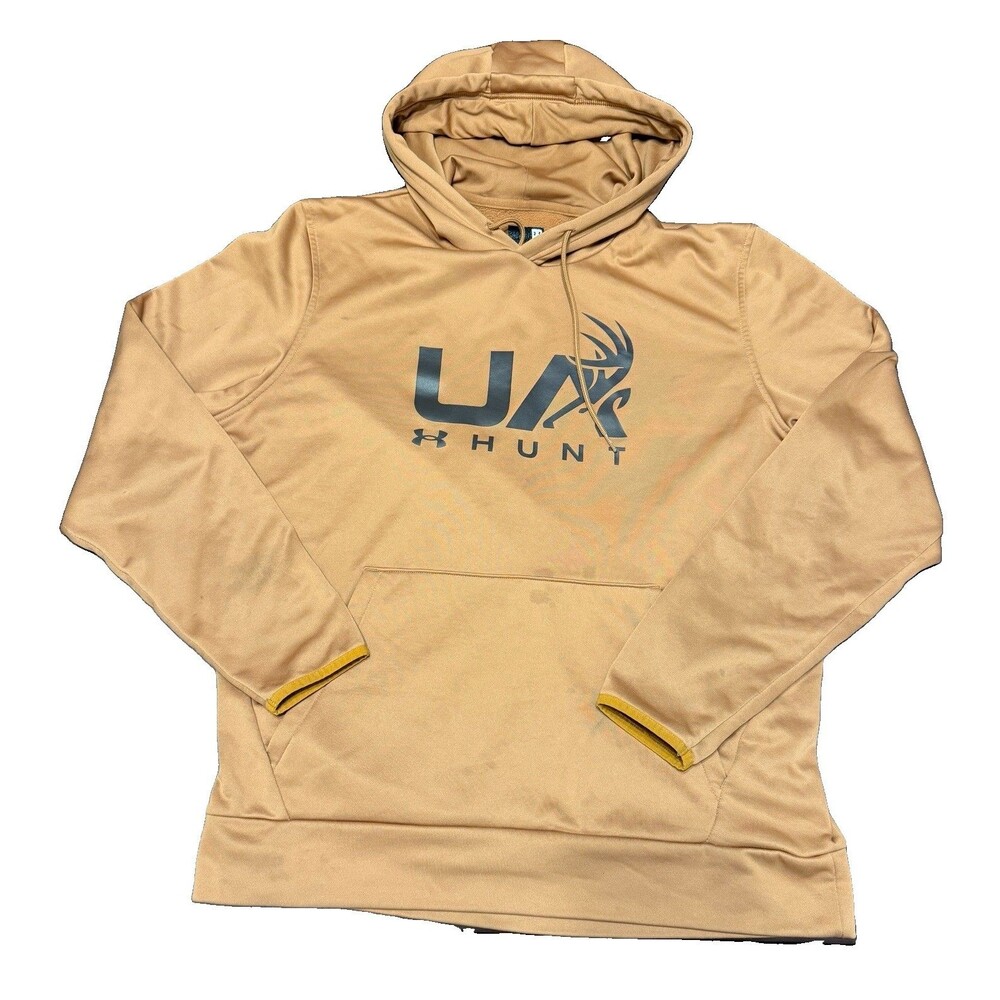 Under Armour Hoodie Mens Lg Gold UA Hunt Logo Warm Pullover Sweatshirt Stretchy